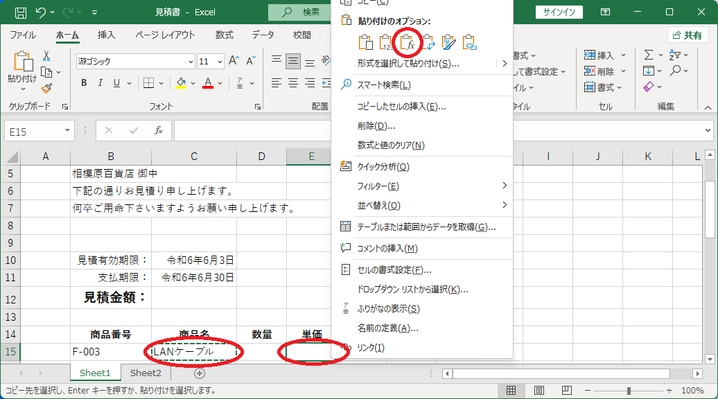 数式を貼り付け