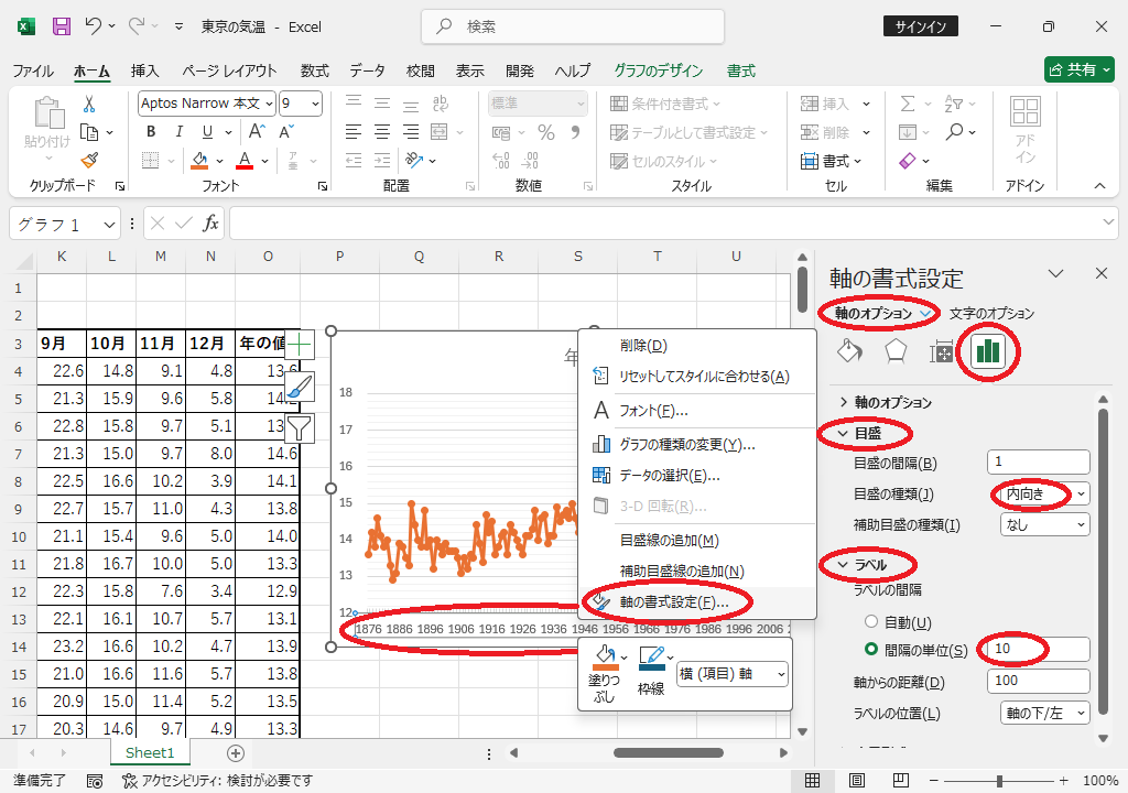 横軸ラベル設定