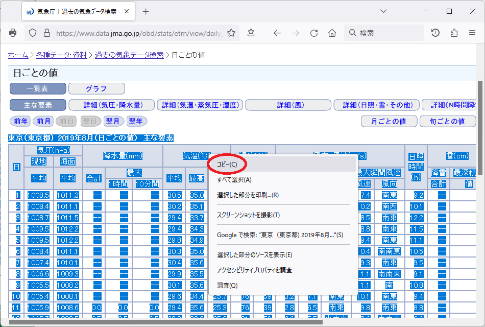 表をコピー